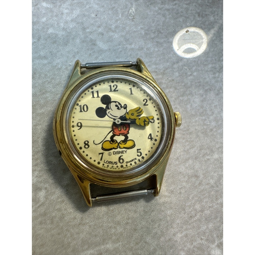 Disney Lorus Mickey Mouse Vintage Watch V515-6080 Gold Tone Non Working Face
